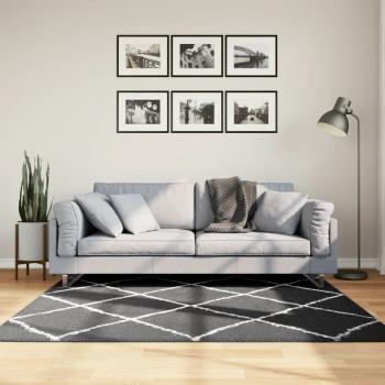 ARDEBO.de - Teppich Shaggy Hochflor Modern Schwarz und Creme 160x160 cm