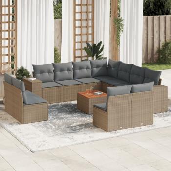 ARDEBO.de - 12-tlg. Garten-Sofagarnitur mit Kissen Beige Poly Rattan