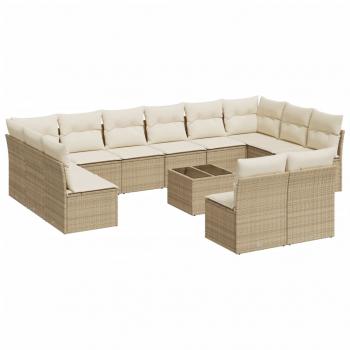 13-tlg. Garten-Sofagarnitur mit Kissen Beige Poly Rattan