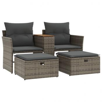 ARDEBO.de - Gartensofa 2-Sitzer mit Hockern Grau Poly Rattan