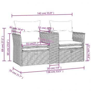 Gartensofa 2-Sitzer mit Hockern Grau Poly Rattan