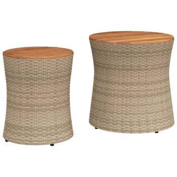 ARDEBO.de - Garten-Beistelltische 2 Stk. mit Holzplatte Beige Poly Rattan