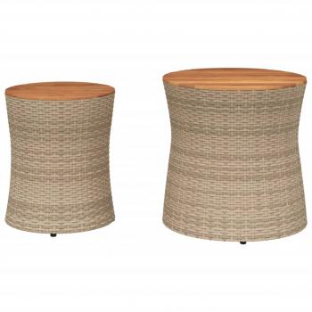 Garten-Beistelltische 2 Stk. mit Holzplatte Beige Poly Rattan