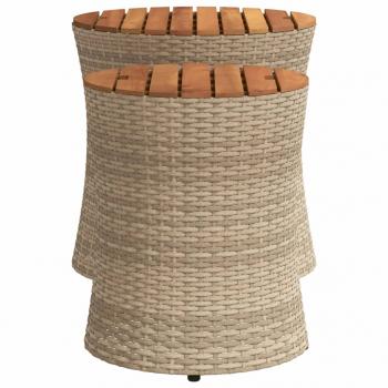 Garten-Beistelltische 2 Stk. mit Holzplatte Beige Poly Rattan