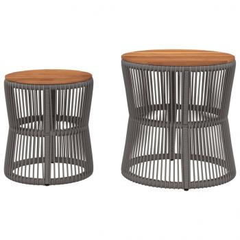 Garten-Beistelltische 2 Stk. mit Holzplatte Grau Poly Rattan