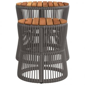 Garten-Beistelltische 2 Stk. mit Holzplatte Grau Poly Rattan