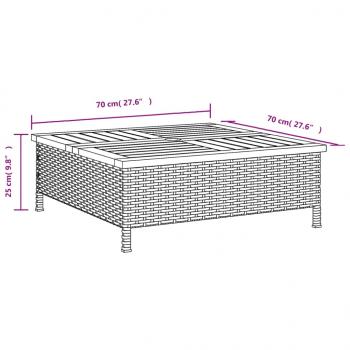 Gartentisch Schwarz 70x70x25 cm Rattan und Akazienholz