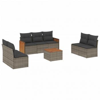 8-tlg. Garten-Sofagarnitur mit Kissen Grau Poly Rattan