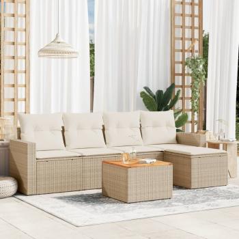 ARDEBO.de - 6-tlg. Garten-Sofagarnitur mit Kissen Beige Poly Rattan