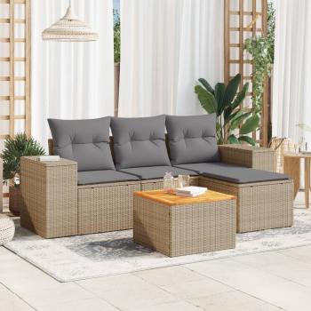 ARDEBO.de - 5-tlg. Garten-Sofagarnitur mit Kissen Beige Poly Rattan