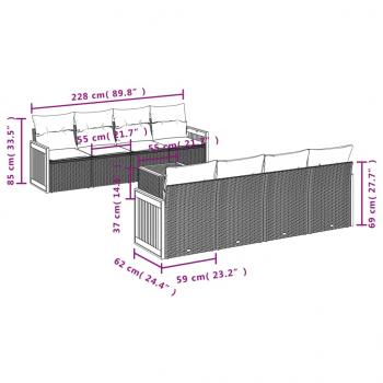 9-tlg. Garten-Sofagarnitur mit Kissen Grau Poly Rattan