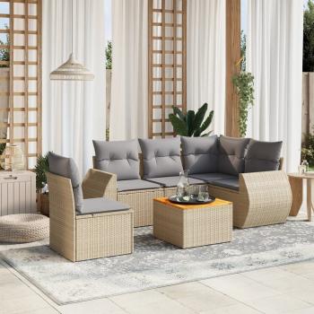 ARDEBO.de - 6-tlg. Garten-Sofagarnitur mit Kissen Beige Poly Rattan