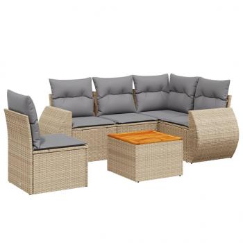 6-tlg. Garten-Sofagarnitur mit Kissen Beige Poly Rattan