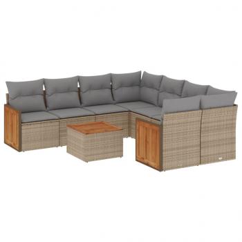 9-tlg. Garten-Sofagarnitur mit Kissen Beige Poly Rattan