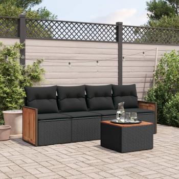 ARDEBO.de - 5-tlg. Garten-Sofagarnitur mit Kissen Schwarz Poly Rattan