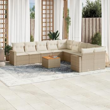 ARDEBO.de - 11-tlg. Garten-Sofagarnitur mit Kissen Beige Poly Rattan