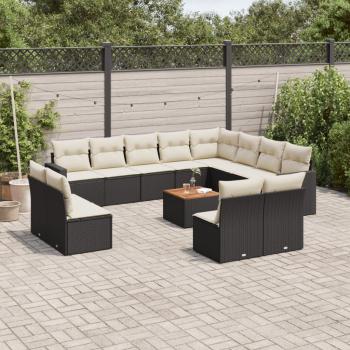 ARDEBO.de - 13-tlg. Garten-Sofagarnitur mit Kissen Schwarz Poly Rattan