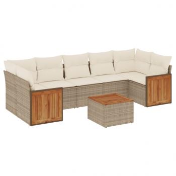 8-tlg. Garten-Sofagarnitur mit Kissen Beige Poly Rattan