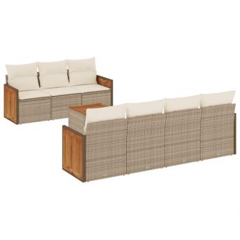 8-tlg. Garten-Sofagarnitur mit Kissen Beige Poly Rattan