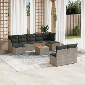 ARDEBO.de - 10-tlg. Garten-Sofagarnitur mit Kissen Grau Poly Rattan