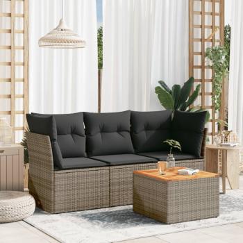 ARDEBO.de - 4-tlg. Garten-Sofagarnitur mit Kissen Grau Poly Rattan