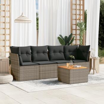 ARDEBO.de - 5-tlg. Garten-Sofagarnitur mit Kissen Grau Poly Rattan