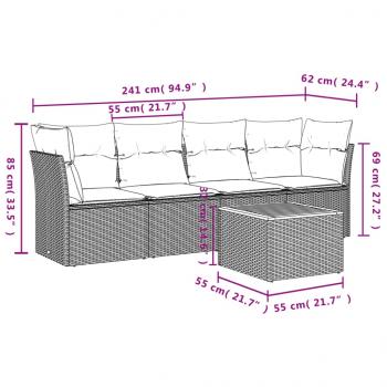 5-tlg. Garten-Sofagarnitur mit Kissen Grau Poly Rattan