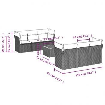 7-tlg. Garten-Sofagarnitur mit Kissen Grau Poly Rattan