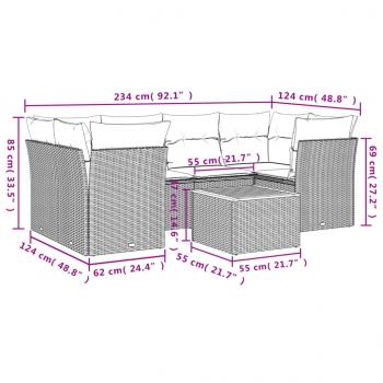 7-tlg. Garten-Sofagarnitur mit Kissen Grau Poly Rattan