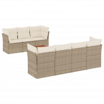 8-tlg. Garten-Sofagarnitur mit Kissen Beige Poly Rattan