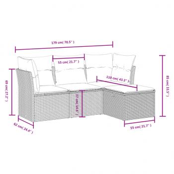 4-tlg. Garten-Sofagarnitur mit Kissen Schwarz Poly Rattan