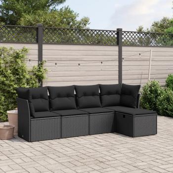 ARDEBO.de - 5-tlg. Garten-Sofagarnitur mit Kissen Schwarz Poly Rattan