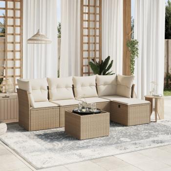 ARDEBO.de - 6-tlg. Garten-Sofagarnitur mit Kissen Beige Poly Rattan