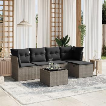 ARDEBO.de - 6-tlg. Garten-Sofagarnitur mit Kissen Grau Poly Rattan