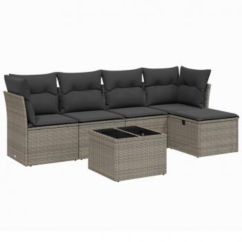 6-tlg. Garten-Sofagarnitur mit Kissen Grau Poly Rattan