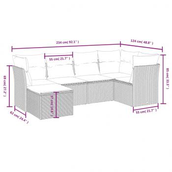 6-tlg. Garten-Sofagarnitur mit Kissen Schwarz Poly Rattan