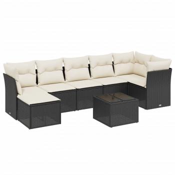 8-tlg. Garten-Sofagarnitur mit Kissen Schwarz Poly Rattan