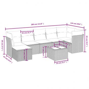 8-tlg. Garten-Sofagarnitur mit Kissen Schwarz Poly Rattan