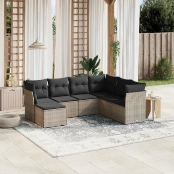 ARDEBO.de - 7-tlg. Garten-Sofagarnitur mit Kissen Grau Poly Rattan