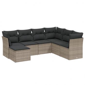 7-tlg. Garten-Sofagarnitur mit Kissen Grau Poly Rattan