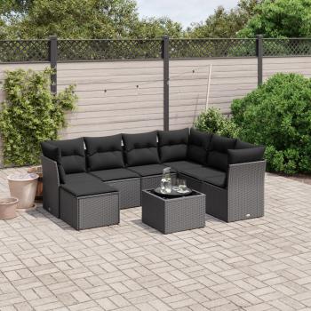 ARDEBO.de - 8-tlg. Garten-Sofagarnitur mit Kissen Schwarz Poly Rattan