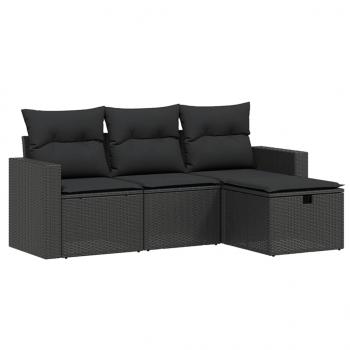 4-tlg. Garten-Sofagarnitur mit Kissen Schwarz Poly Rattan