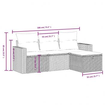 4-tlg. Garten-Sofagarnitur mit Kissen Schwarz Poly Rattan