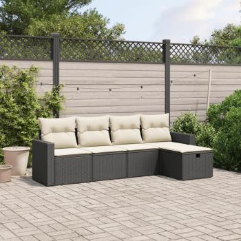 ARDEBO.de - 5-tlg. Garten-Sofagarnitur mit Kissen Schwarz Poly Rattan