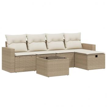 6-tlg. Garten-Sofagarnitur mit Kissen Beige Poly Rattan