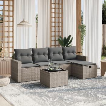 ARDEBO.de - 6-tlg. Garten-Sofagarnitur mit Kissen Grau Poly Rattan