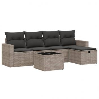 6-tlg. Garten-Sofagarnitur mit Kissen Grau Poly Rattan