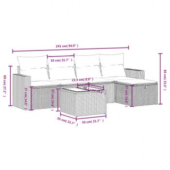 6-tlg. Garten-Sofagarnitur mit Kissen Grau Poly Rattan