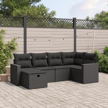 ARDEBO.de - 6-tlg. Garten-Sofagarnitur mit Kissen Schwarz Poly Rattan