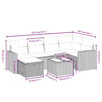 7-tlg. Garten-Sofagarnitur mit Kissen Beige Poly Rattan